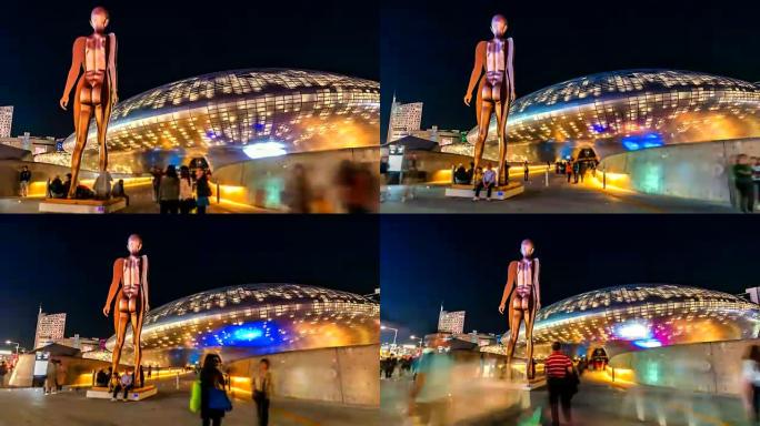 4k延时视图步行城市首尔的人们在晚上，韩国