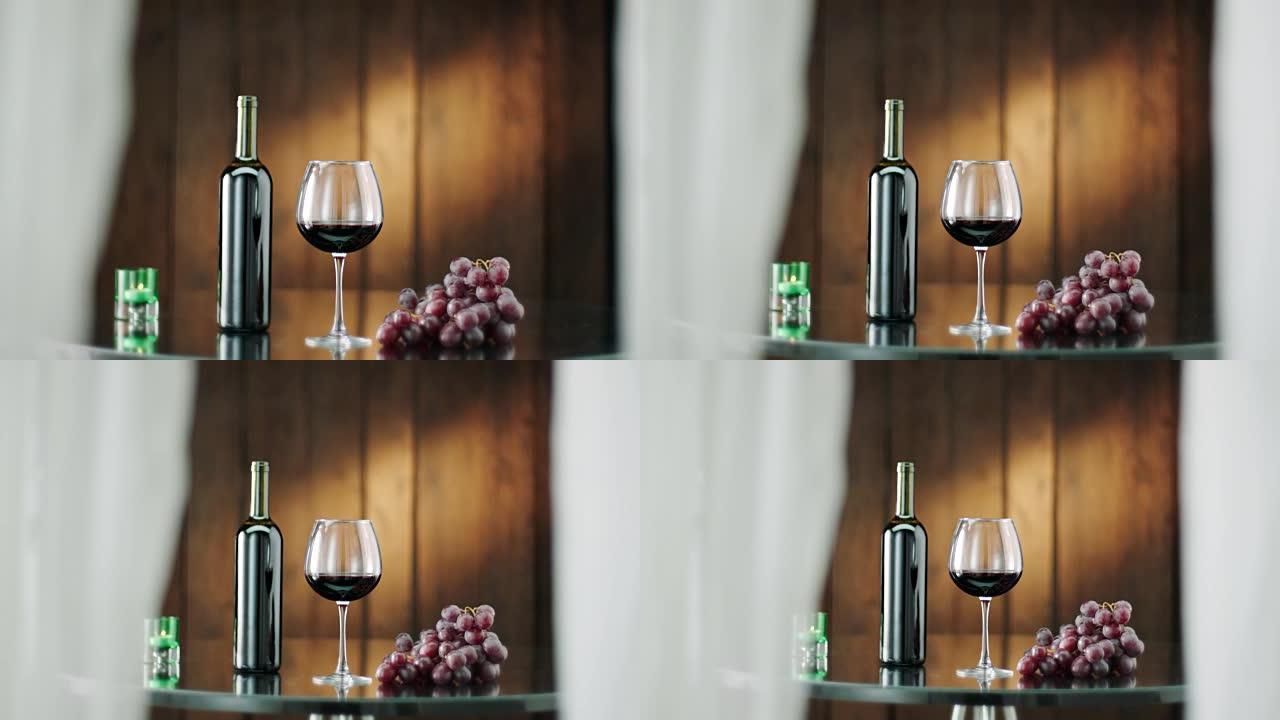 一瓶和一杯红酒