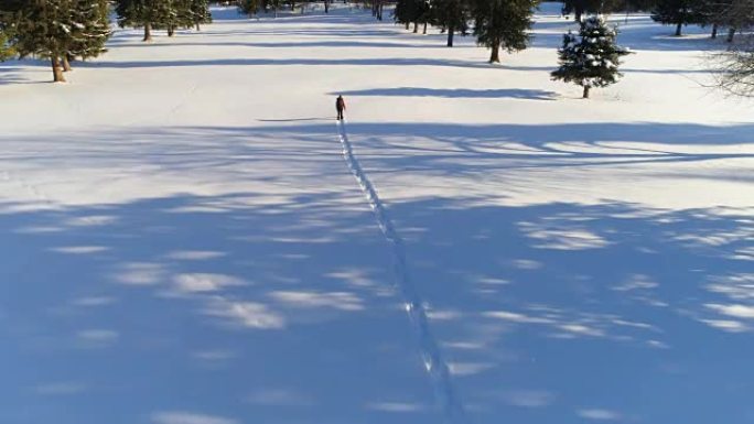 徒步旅行者在雪景上行走4k