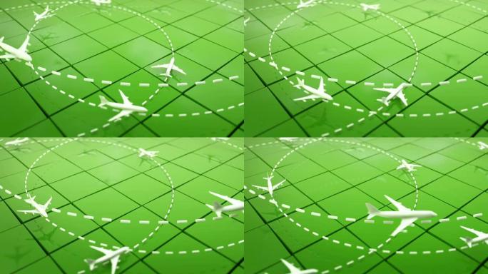 飞行路径飞机背景环路-绿色（全高清）