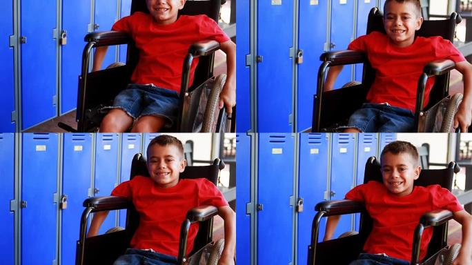坐在轮椅上的残障小学生的肖像4k