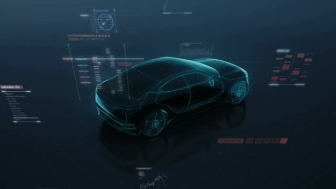 汽车技术。使用用户界面数字线路运行未来汽车。360 x射线视图。4k电影。