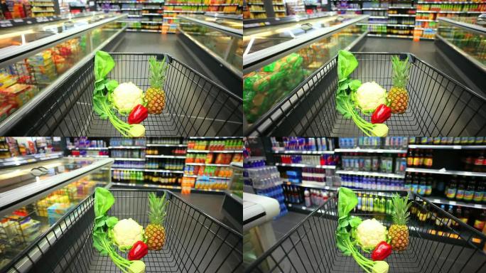 在超市POV中与购物车同行
