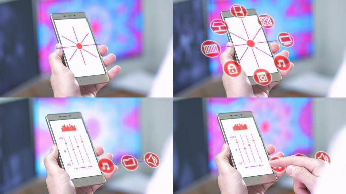 智能家居概念。Man通过智能手机控制smarthome选项。