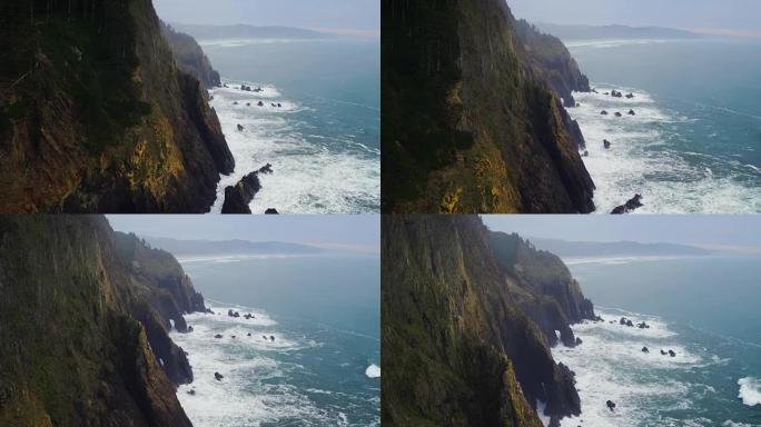 西北太平洋地区具有戏剧性光的海崖鸟瞰图