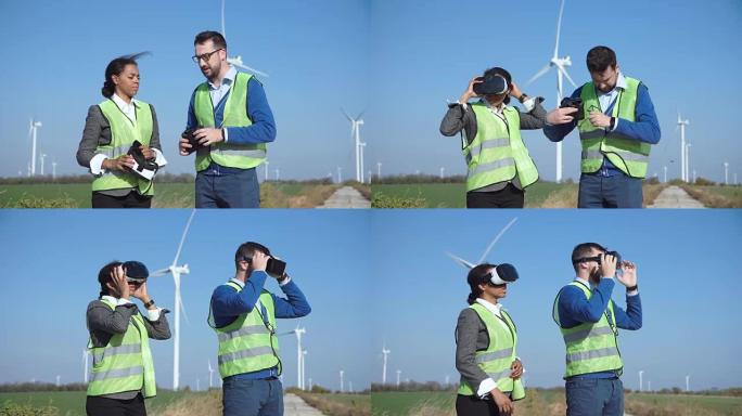 虚拟现实谷歌中的两名风电场工程师