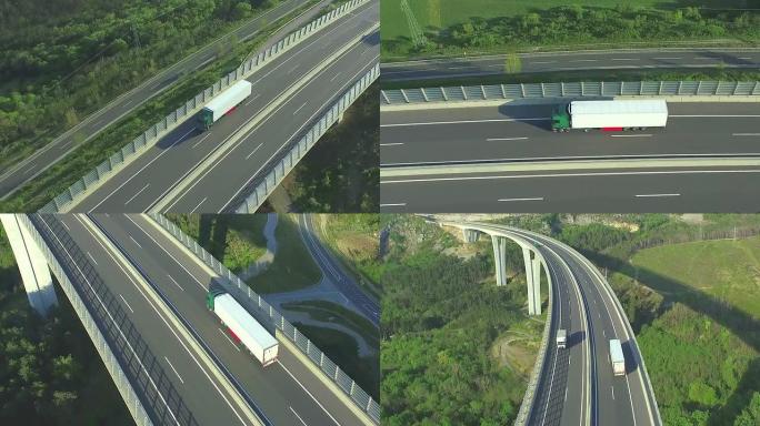 航空: 货运卡车在高速公路高架桥上运输货物