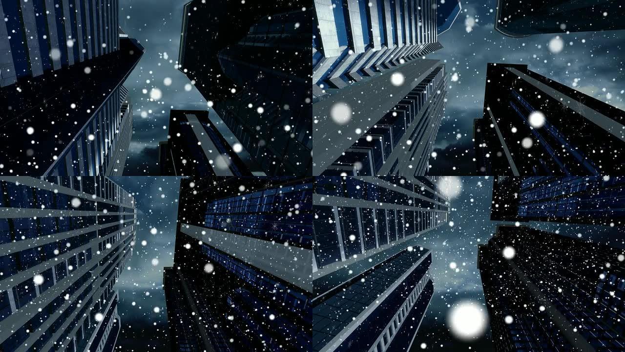 雪地背景雪地背景下雪城市高楼