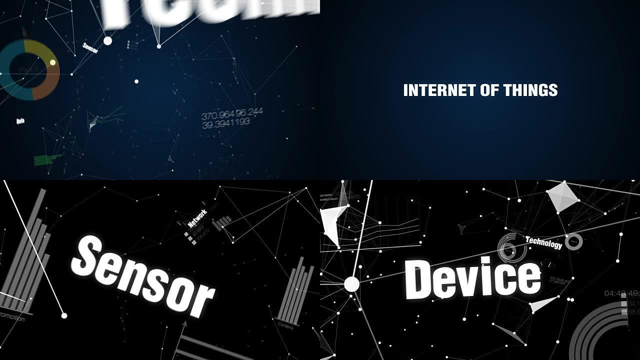 网络，传感器，数据，技术，设备，文本动画 '物联网'