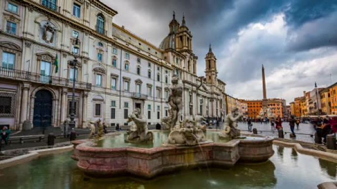 时间流逝: 意大利罗马的纳沃纳广场-4k城市景观、景观和建立者