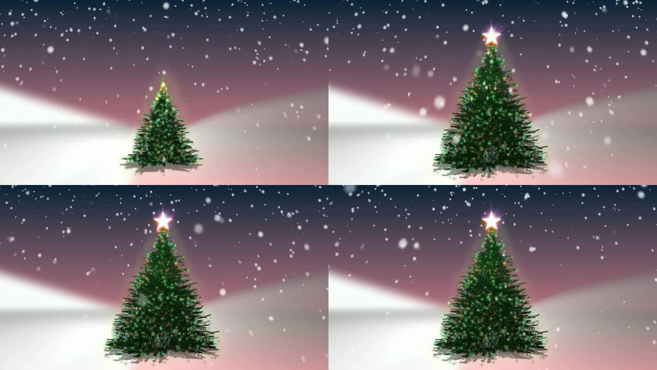 圣诞树循环雪花纷飞松树