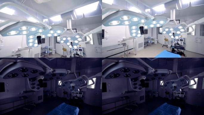 现代灯具在诊所的大手术室里。4K。