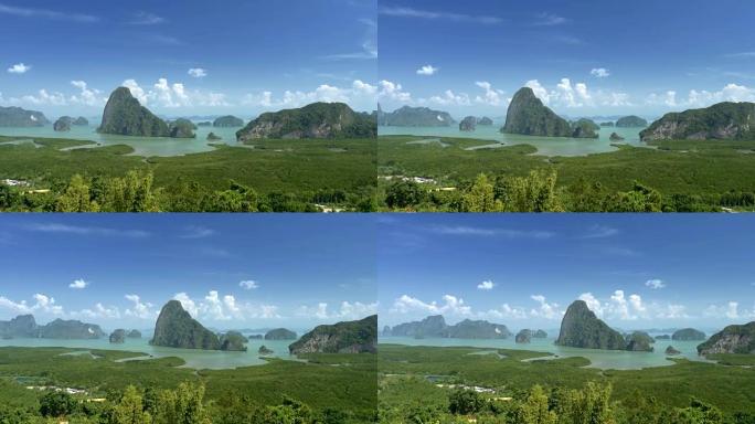 从角度看攀牙国家公园的平移镜头。泰国，攀牙府。4K, UHD