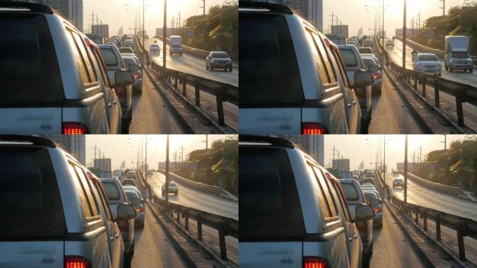 泰国曼谷早上交通堵塞高峰时段