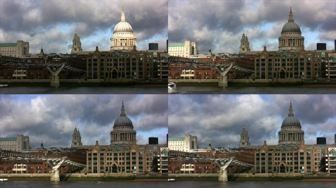 圣保罗大教堂，泰晤士河，伦敦，延时-高清