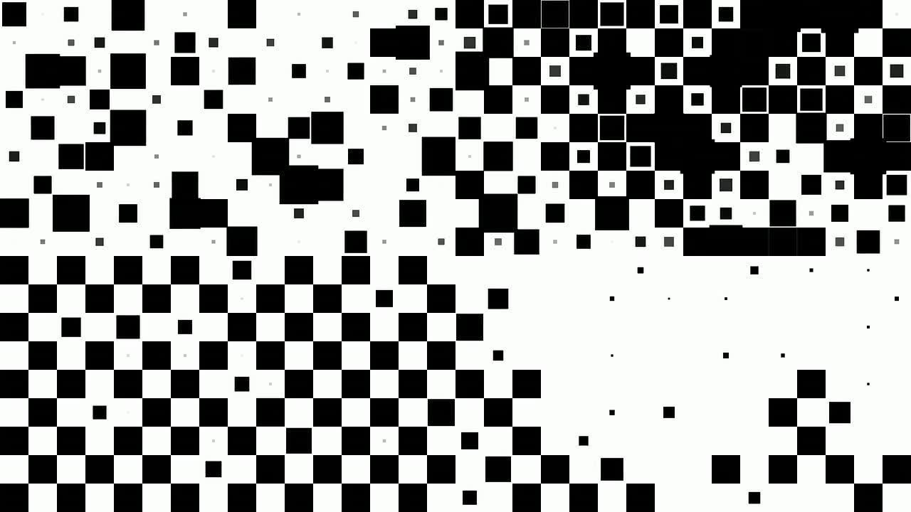 棋盘图案：黑色方块，混乱的进展，最终消失（过渡）