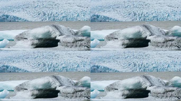 冰川前的冰山断裂冰面冰滩河面结冰