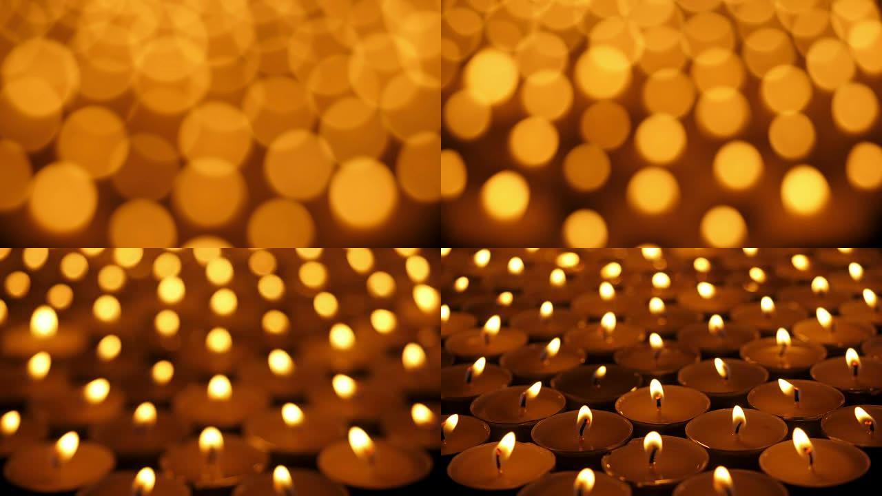 Bokeh或模糊蜡烛照明抽象背景。