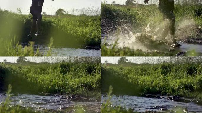 在水中奔跑全能越野赛跳入泥坑野外拓展