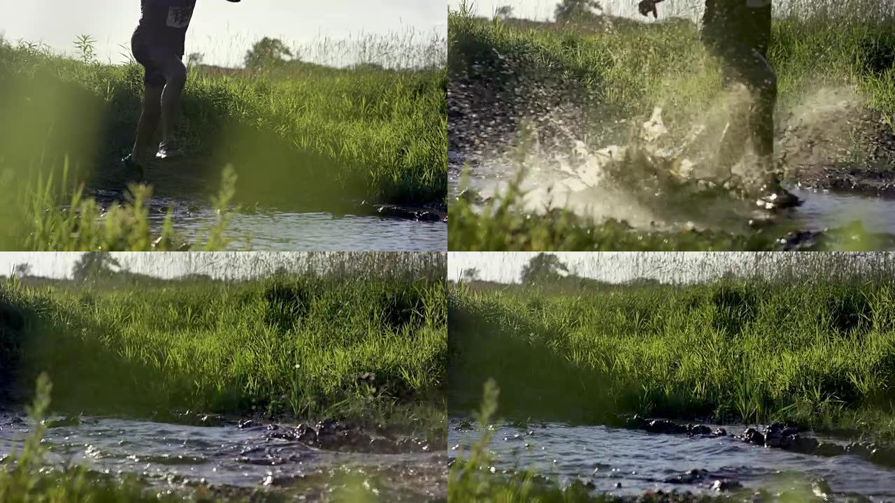 在水中奔跑全能越野赛跳入泥坑野外拓展