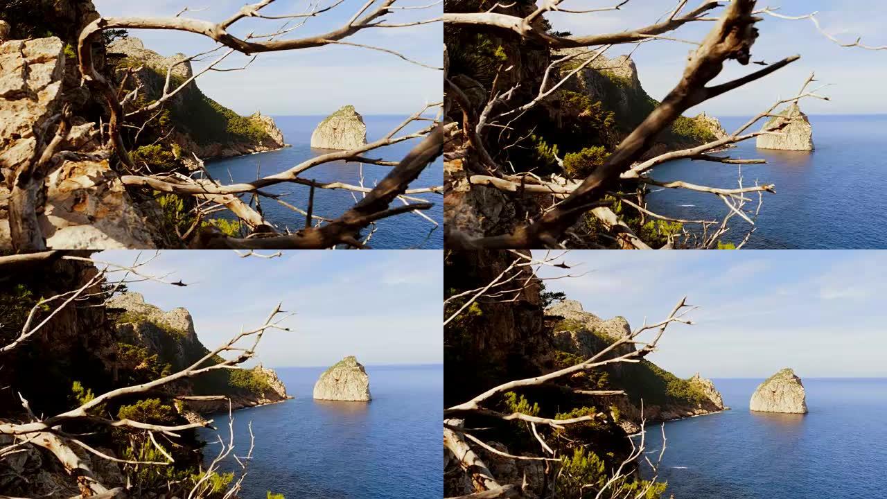 岩石岛岸边巨大的悬崖石 (峭壁)。