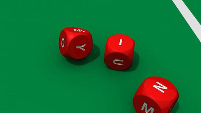 赌场背景下的几个3D红色骰子