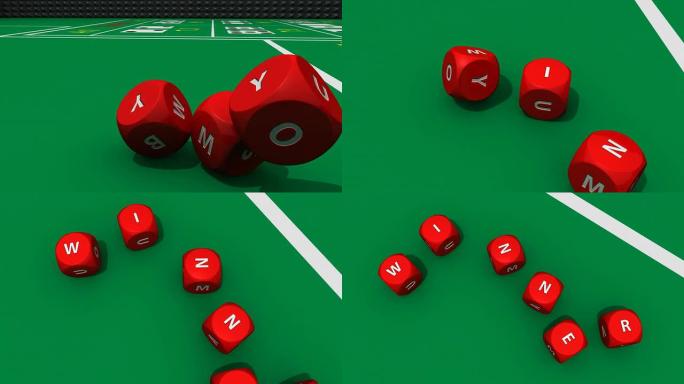赌场背景下的几个3D红色骰子