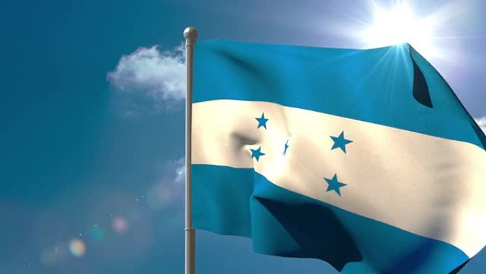 洪都拉斯国旗在旗杆上挥舞