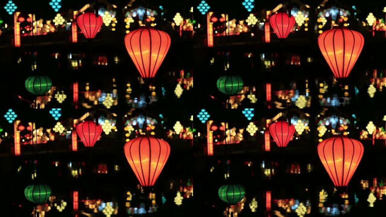 越南会安市夜间市场上的越南照明灯