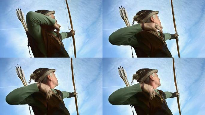 高清超慢动作: 中世纪弓箭手猎鸟