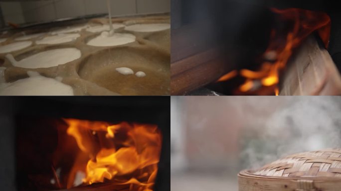 传统小吃白糕制作和上锅蒸熟过程