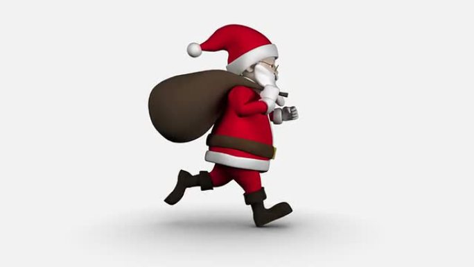 卡通圣诞老人在白色背景上奔跑