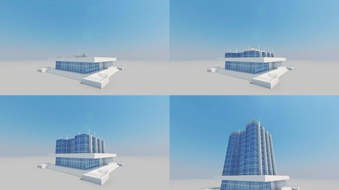 看着阳光普照的建筑摩天大楼。侧视图。延时的美丽3d动画。建设和技术概念。3d动画。