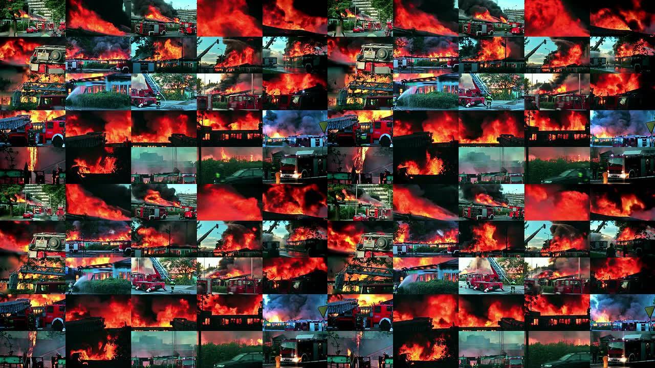 城市大火视频墙消防演练灾害