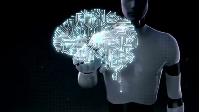 机器人，机器人触摸大脑连接CPU芯片电路板，4k大小的电影。成长人工智能。2.