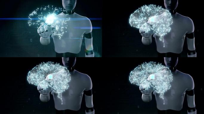 机器人，机器人触摸大脑连接CPU芯片电路板，4k大小的电影。成长人工智能。2.