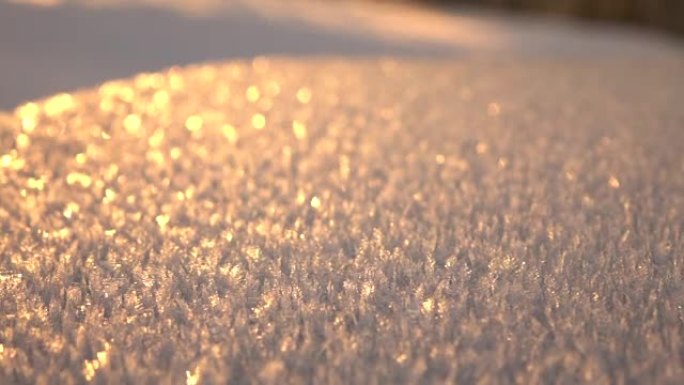 Dop: 雪花水晶图案在冬日黎明的金色光芒中闪闪发光