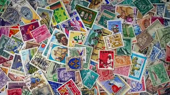 一堆来自世界各地的邮票