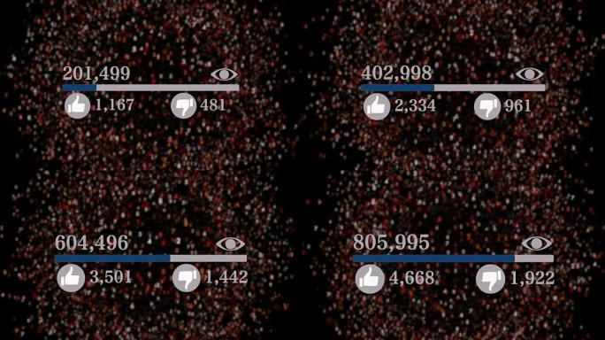 社交媒体进度条快速增加到100万视图与动画背景