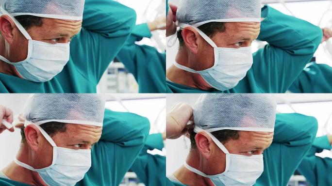外科医生系好外科口罩