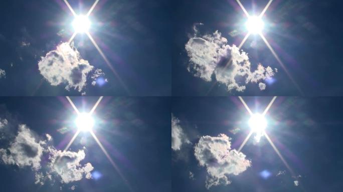 蓝天上的太阳和云穿云霞云朵彩云太阳时间流