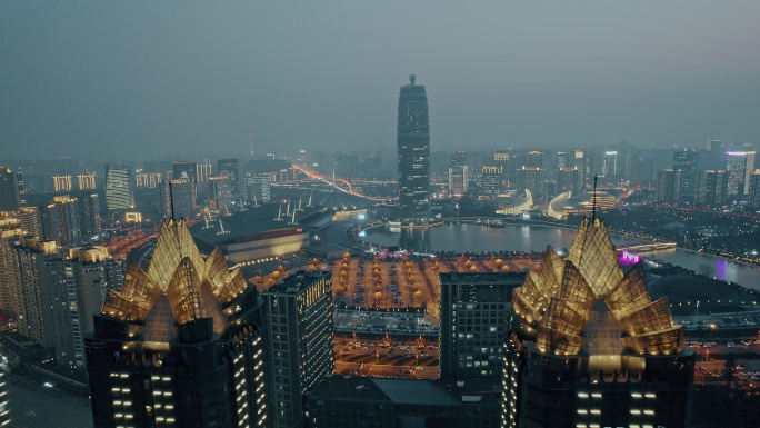 航拍郑州东区cbd夜景城市夜景繁华都市