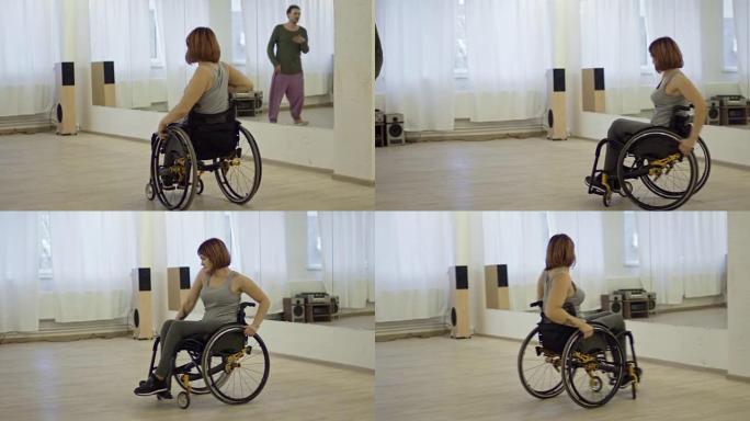 双腿瘫痪的美女在轮椅上跳舞