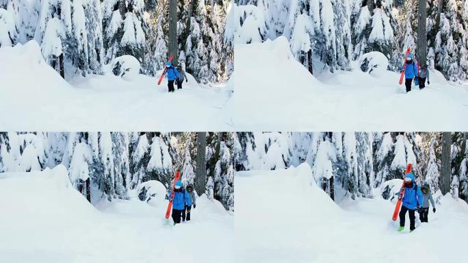 情侣滑雪板行走雪4k