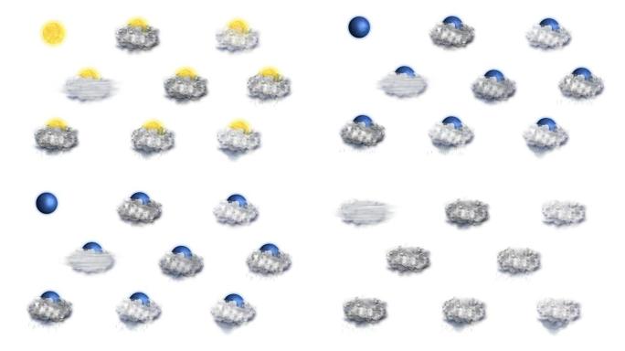 白色背景上的天气预报图标集
