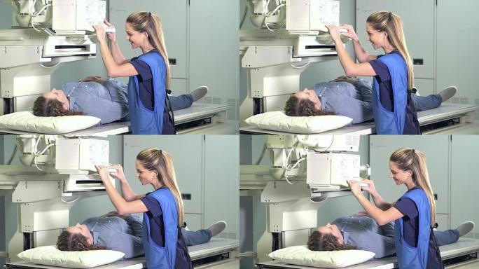 护士与病人接受胸部x光检查