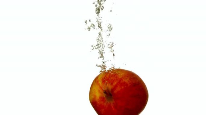 红苹果在白色背景上陷入水中