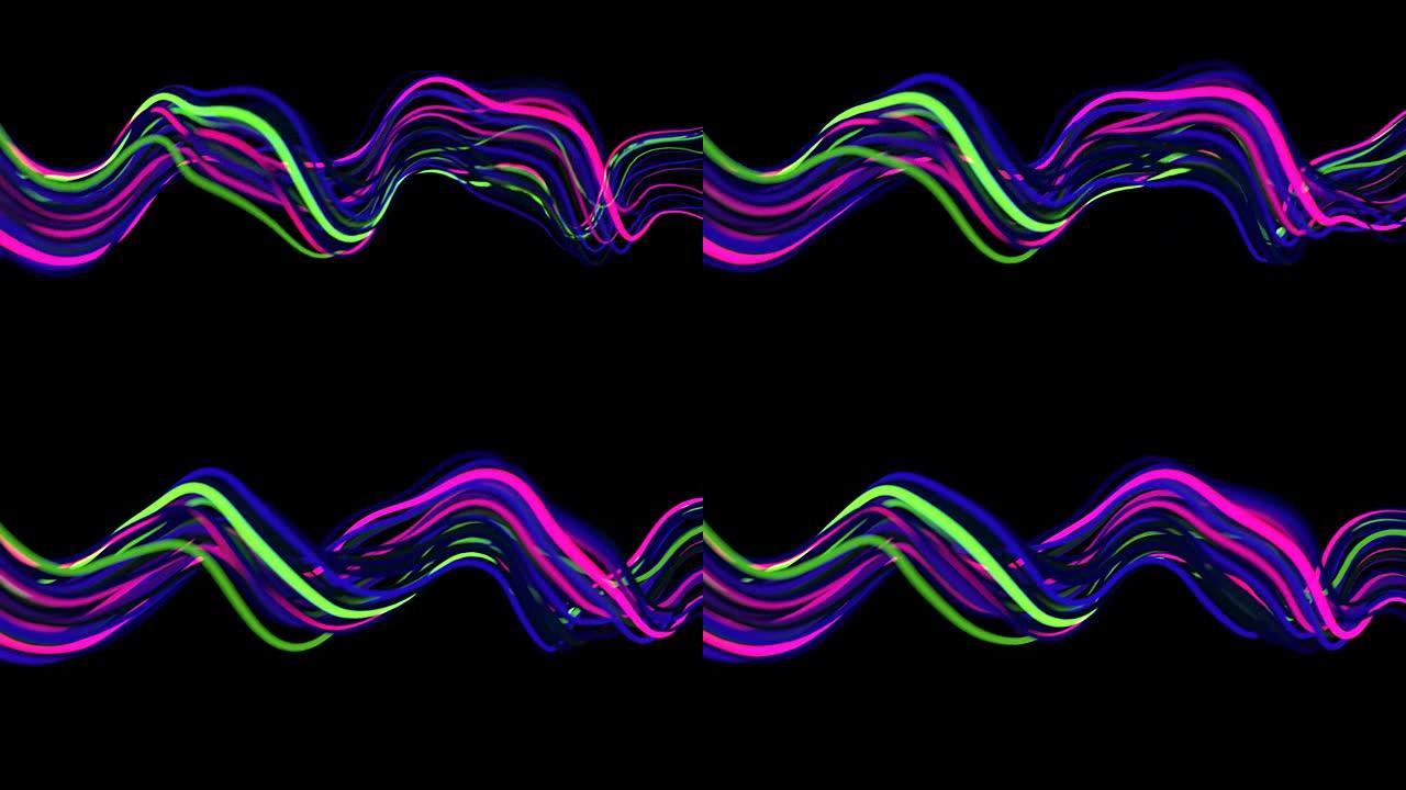 4k抽象霓虹波浪线。