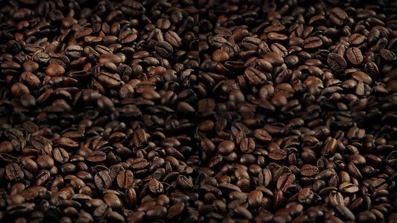 美味咖啡豆旋转微距拍摄