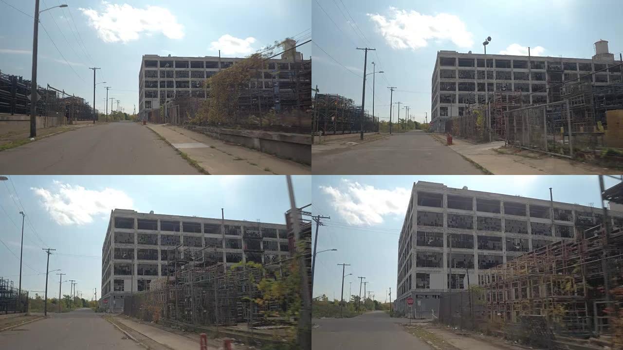 特写: 驶向底特律废弃的Fisher Body Plant 21的废墟